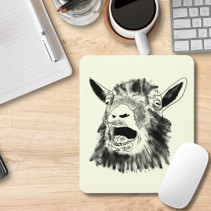 Funny Screaming Goat Drawing Quirky Animal Art Mouse Pad