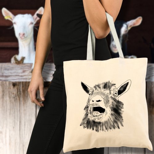 Funny Screaming Goat Drawing Quirky Animal Art Tote Bag