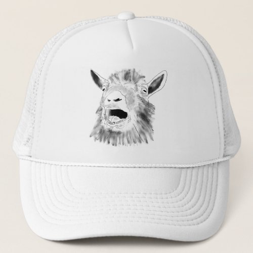 Funny Screaming Goat Drawing Quirky Animal Art Trucker Hat