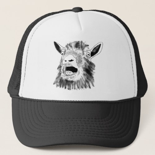 Funny Screaming Goat Drawing Quirky Animal Art Trucker Hat