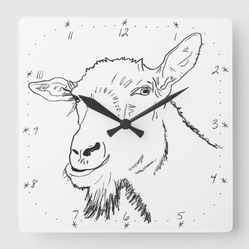 Funny Screaming Goat Drawing Quirky Animal Design Square Wall Clock