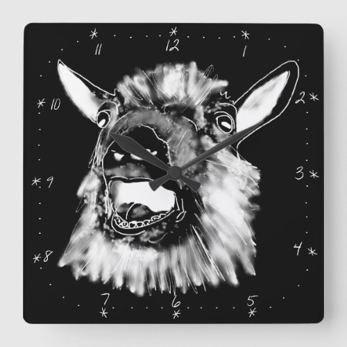 Funny Screaming Goat Drawing Scary Animal Art Square Wall Clock