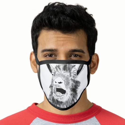 Funny Screaming Goat Farm Animal Black and White Face Mask (Worn Him)