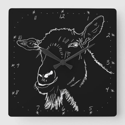 Funny Screaming Goat Monochrome Quirky Animal Art Square Wall Clock