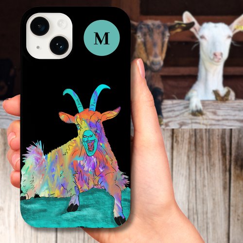 Funny Screaming Goat Monogram Initial  Case_Mate iPhone 14 Case