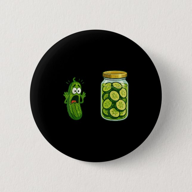 Funny Screaming Pickle Jar Cucumber Joke Meme Humo Button (Front)