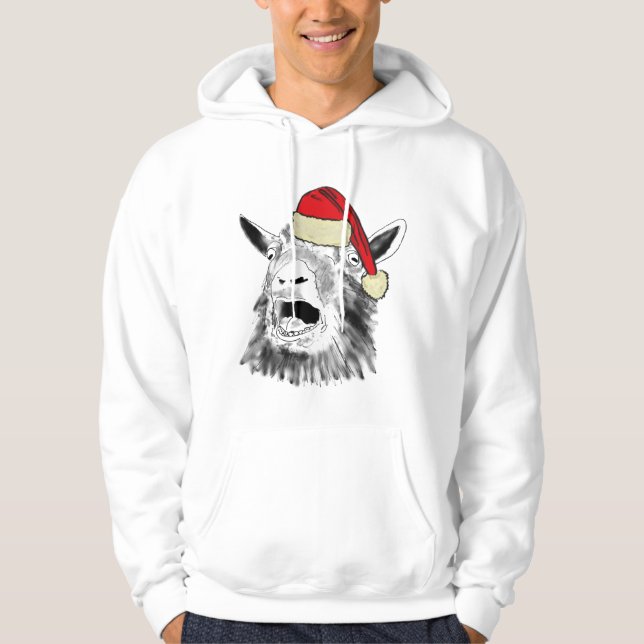 Funny Screaming Santa Goat Christmas Hoodie (Front)