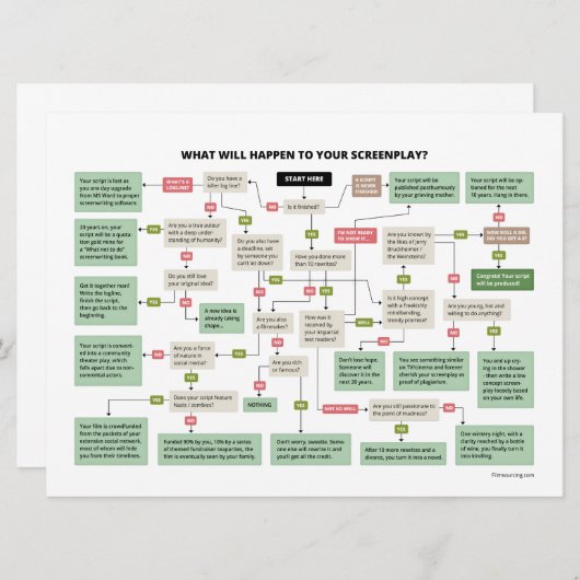 Funny Screenplay Flowchart for Screenwriters (Front/Back)