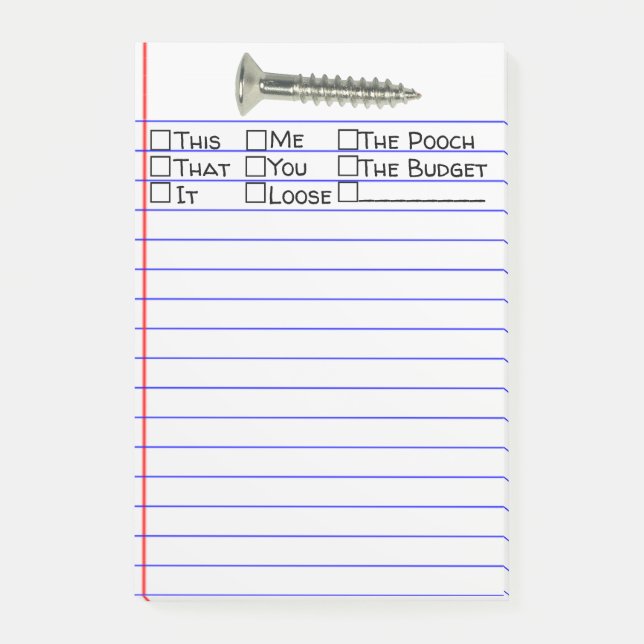 Funny "Screw" With Multiple Word Choice 4"X6" Post-it Notes (Front)