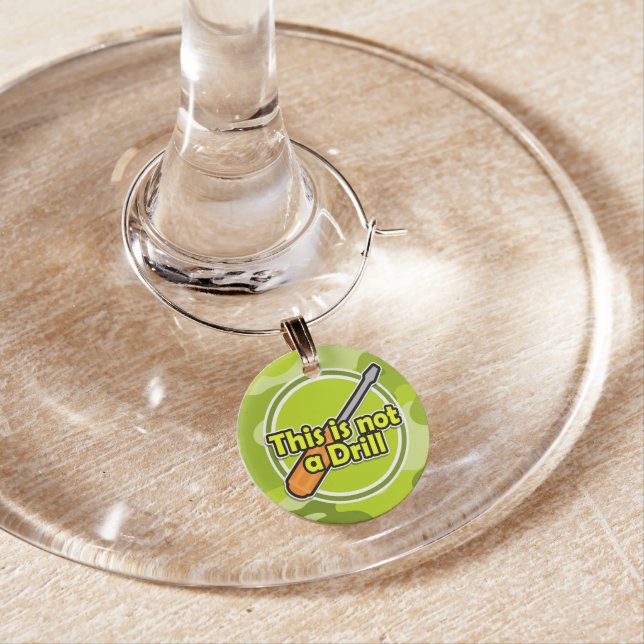 Funny Screwdriver; bright green camo, camouflage Wine Glass Charm (In Situ)