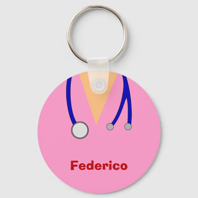 Funny Scrubs Nurses Whimsical Design Keychain (Front)