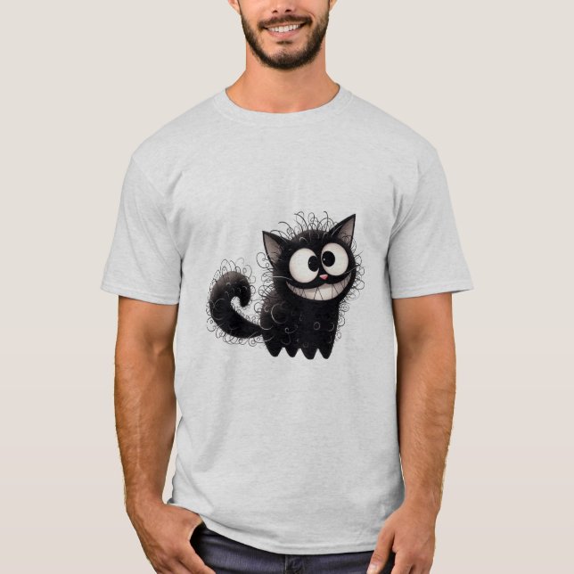 Funny Scruffy Black Cat Grin  ✨🐾🖤 T-Shirt (Front)