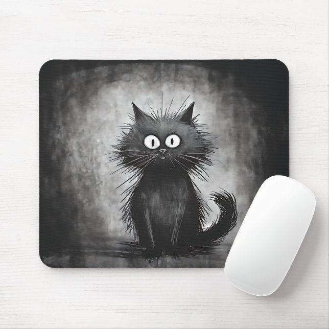 Funny Scruffy Black Cat Mouse Pad (With Mouse)
