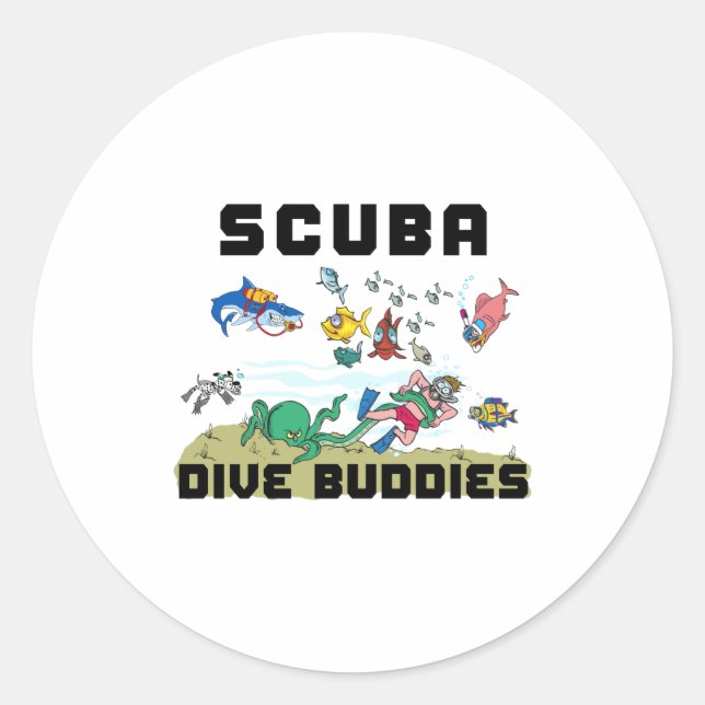 Funny Scuba Dive Buddy  Classic Round Sticker (Front)