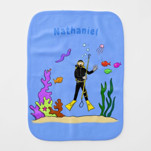 Funny scuba diver and fish sea creatures cartoon baby burp cloth