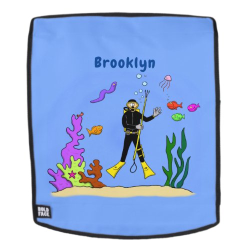 Funny scuba diver and fish sea creatures cartoon backpack