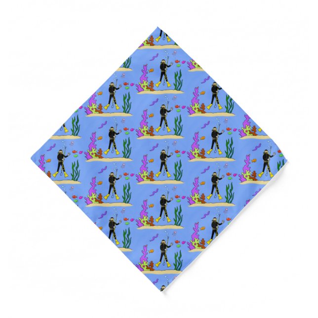 Funny scuba diver and fish sea creatures cartoon  bandana (Front)