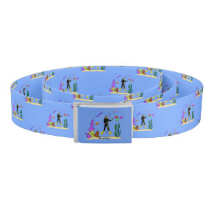 Funny scuba diver and fish sea creatures cartoon belt