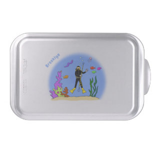 Funny scuba diver and fish sea creatures cartoon cake pan