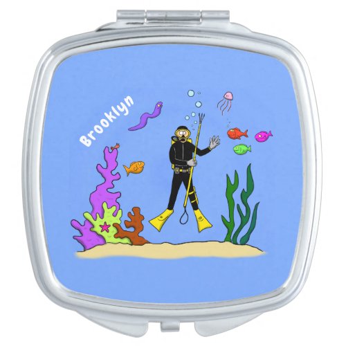 Funny scuba diver and fish sea creatures cartoon compact mirror
