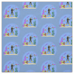 Funny scuba diver and fish sea creatures cartoon fabric