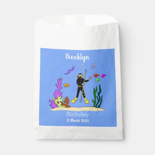 Funny scuba diver and fish sea creatures cartoon favor bag