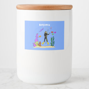 Funny scuba diver and fish sea creatures cartoon plaque