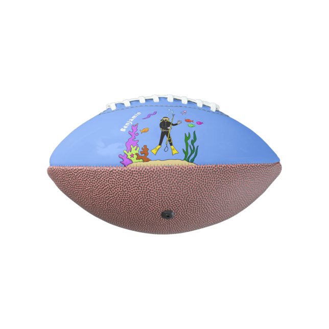 Funny scuba diver and fish sea creatures cartoon football (Rotated 270)