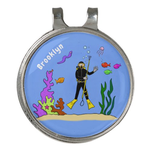 Funny scuba diver and fish sea creatures cartoon  golf hat clip