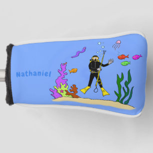Funny scuba diver and fish sea creatures cartoon golf head cover