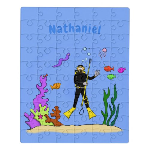 Funny scuba diver and fish sea creatures cartoon jigsaw puzzle