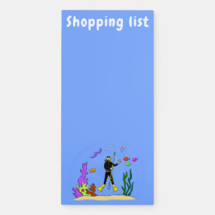 Funny scuba diver and fish sea creatures cartoon magnetic notepad