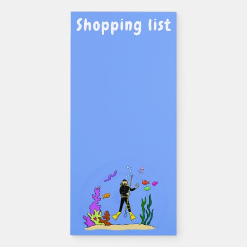 Funny scuba diver and fish sea creatures cartoon magnetic notepad