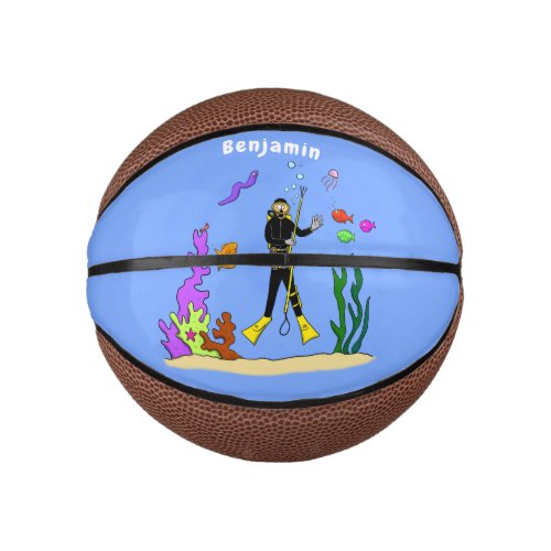 Funny scuba diver and fish sea creatures cartoon mini basketball