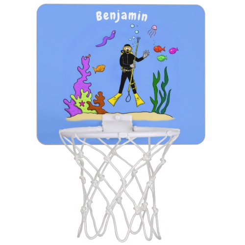 Funny scuba diver and fish sea creatures cartoon mini basketball hoop