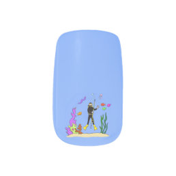 Funny scuba diver and fish sea creatures cartoon minx nail art