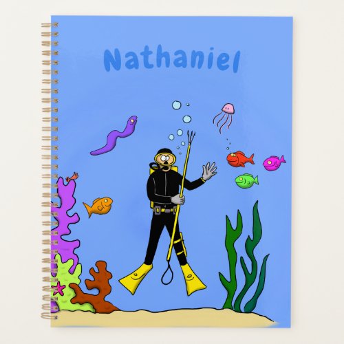 Funny scuba diver and fish sea creatures cartoon planner