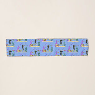 Funny scuba diver and fish sea creatures cartoon scarf