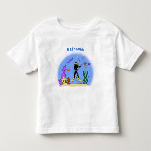 Funny scuba diver and fish sea creatures cartoon toddler t_shirt