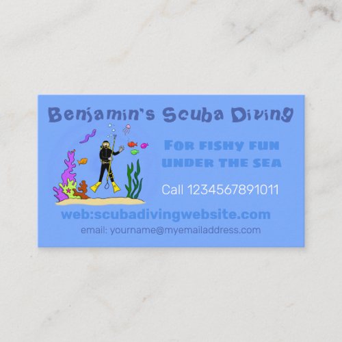 Funny scuba diver instructor cartoon business card