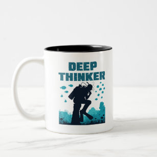 Funny Scuba Diving Diver Deep Thinker Rodin Two-Tone Coffee Mug