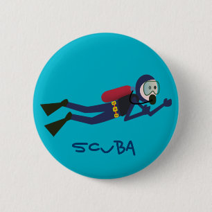 FUNNY SCUBA DIVING DIVER, TANK AND MASK SCUBA GEAR PINBACK BUTTON