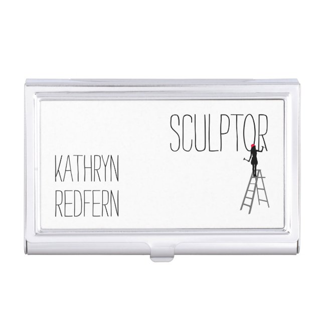 Funny sculptor woman elegant customizable business card case (Front)