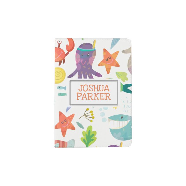 Funny Sea Animals Cartoon Passport Holder (Front)