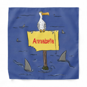 Funny sea bird circled by sharks cartoon bandana