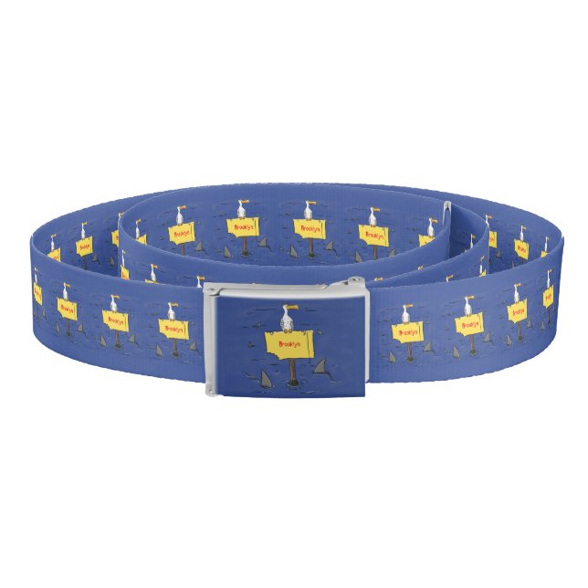 Funny sea bird circled by sharks cartoon belt (Coil)