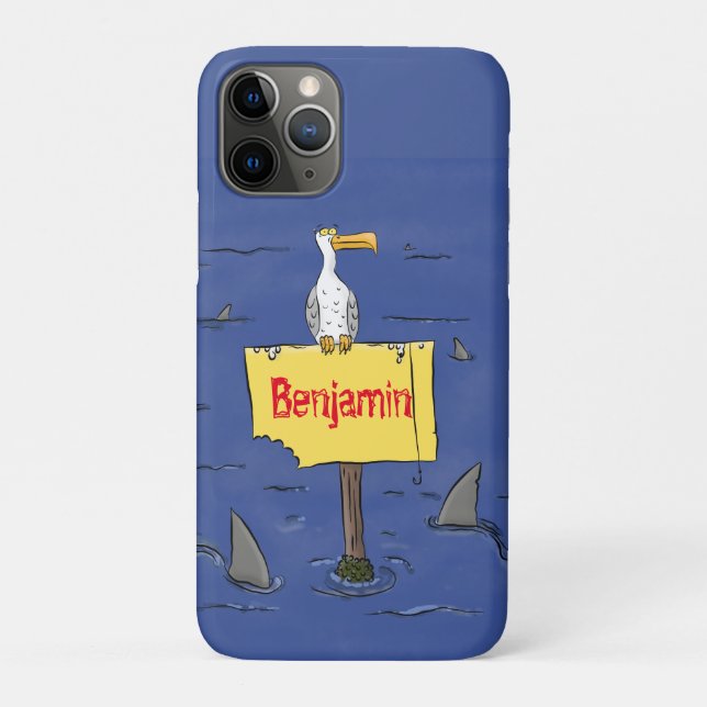Funny sea bird circled by sharks cartoon Case-Mate iPhone case (Back)