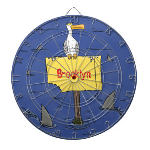 Funny sea bird circled by sharks cartoon dart board