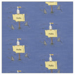 Funny sea bird circled by sharks cartoon fabric