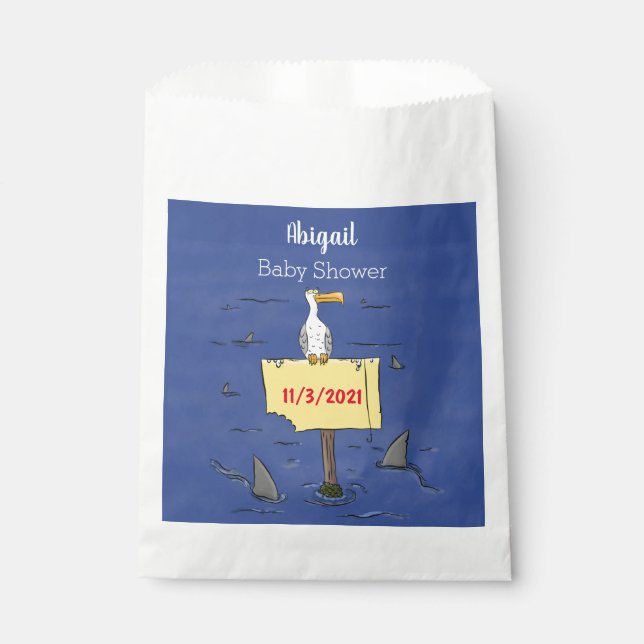 Funny sea bird circled by sharks cartoon favor bag (Front)